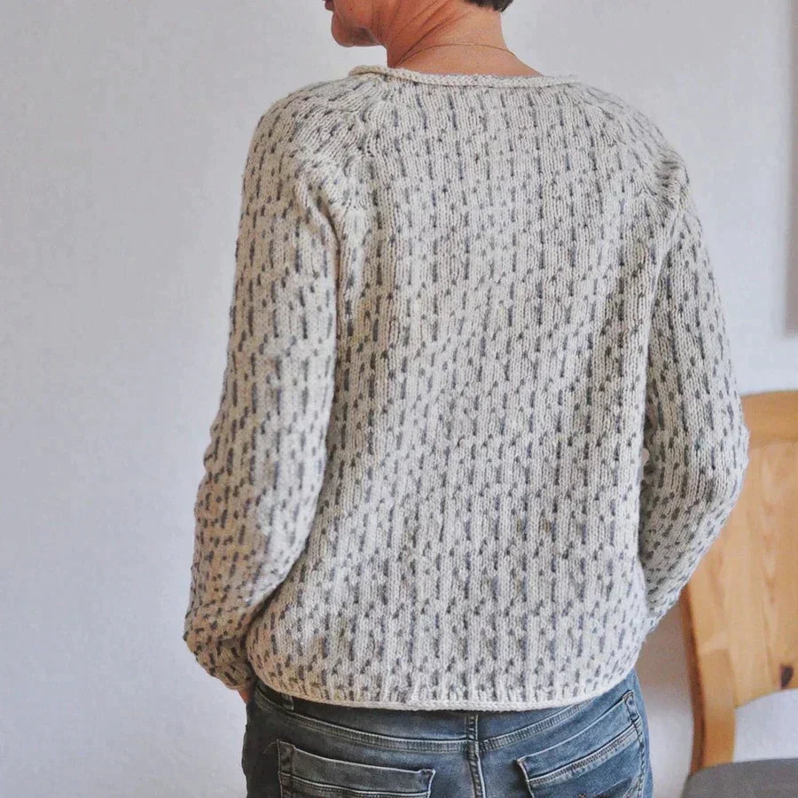Sweter damski Samira – elegancki szary sweter z długim rękawem, szykowny i wygodny styl