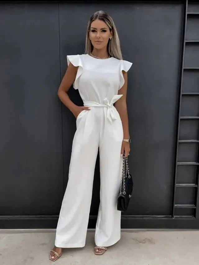 Jessy Combinaison Femme – Jumpsuit Large with Butterfly Sleeves & Structured Waist Belt