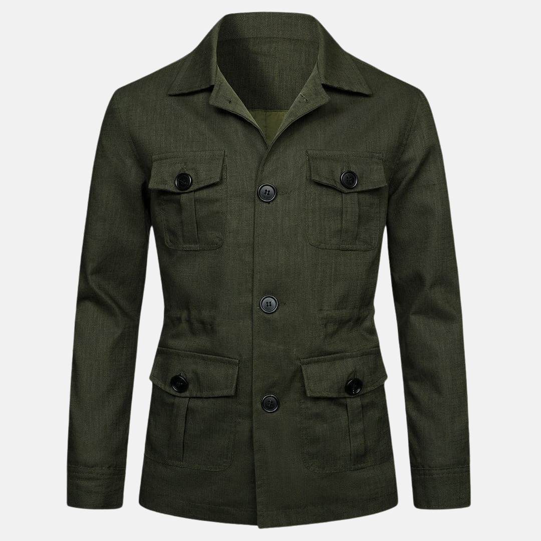 Veste Masculina Elegante Vince – Estilo Clássico com Múltiplos Bolsos e Fecho de Botões