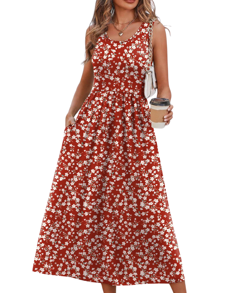 Jensy Robe Midi Femme – Robe A-Line Fluide avec Poches, Taille Empire & Coupe Élégante Été