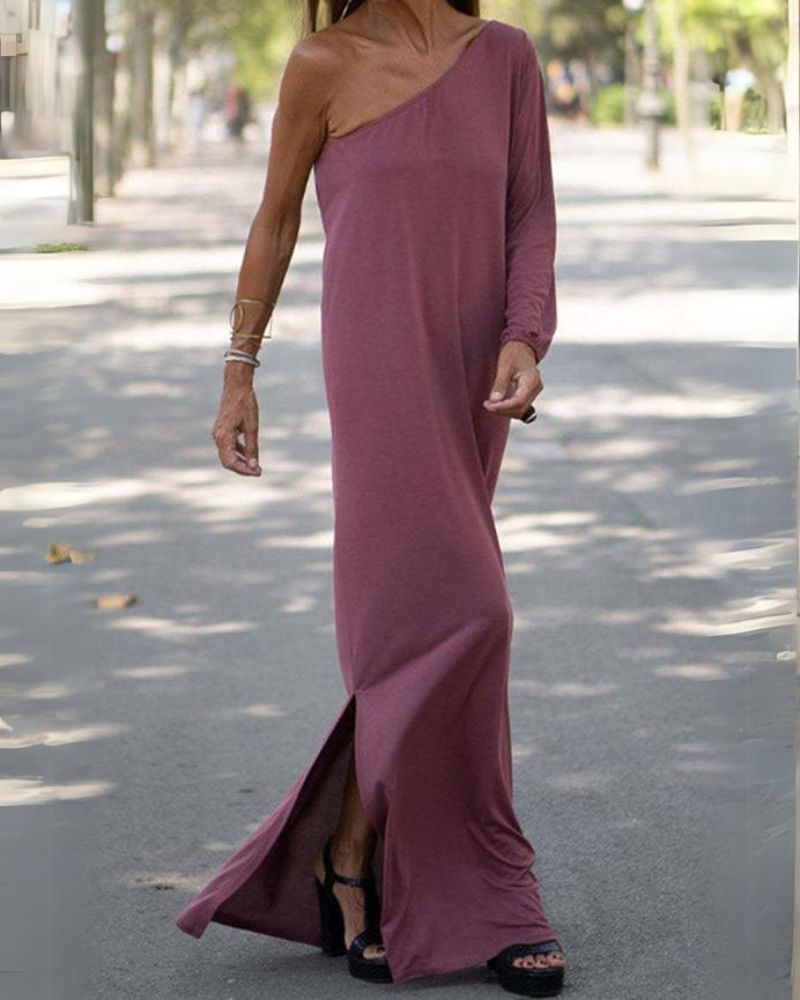 Misty Robe Bohème Kvinde – Asymmetrisk Snit Én Skulder & Let Anti-Krølf Stof