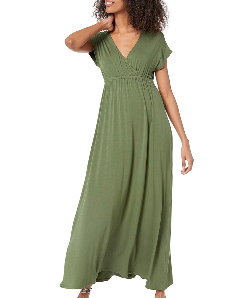 Risa Robe Longue Femme – Col V Croisé, Taille Empire & Coupe Fluide Confort Élégant