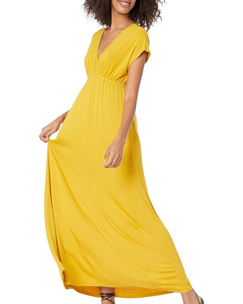 Risa Robe Longue Femme – Col V Croisé, Taille Empire & Coupe Fluide Confort Élégant