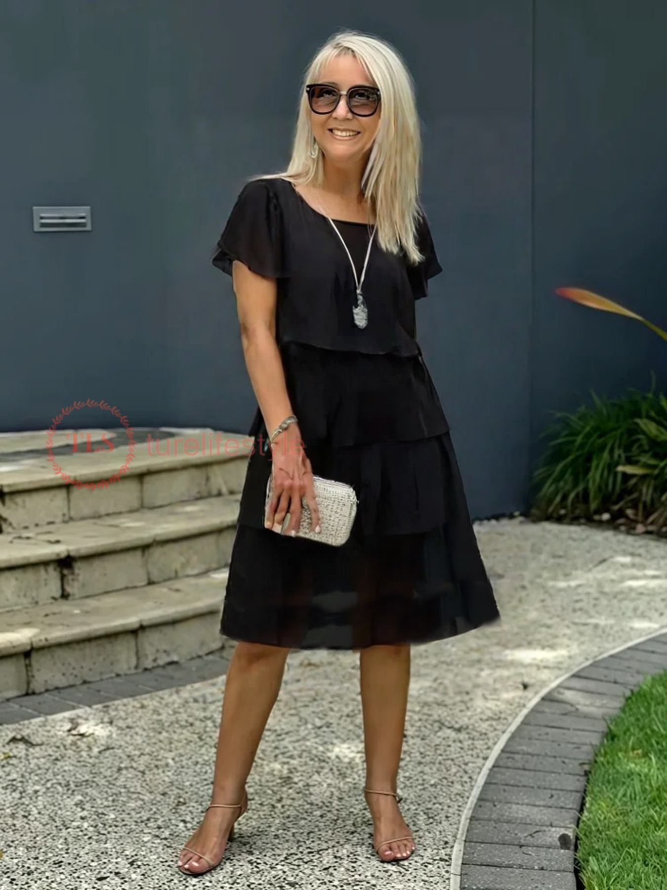 Giselle Rochie Midi Femme – Rochie din Șifon Fluid cu Tiv Asimetric, Stratificată & Elegantă