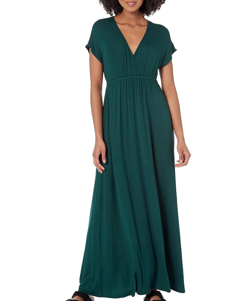 Risa Robe Longue Femme – Col V Croisé, Taille Empire & Coupe Fluide Confort Élégant