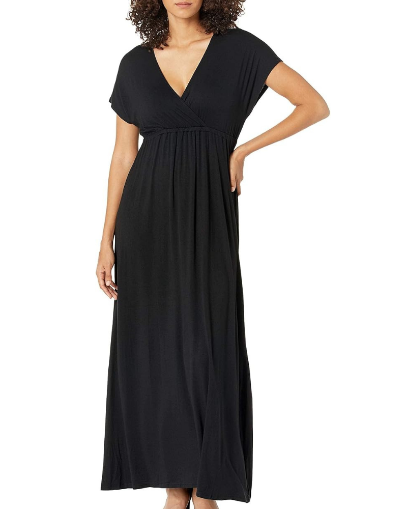 Risa Robe Longue Femme – Col V Croisé, Taille Empire & Coupe Fluide Confort Élégant