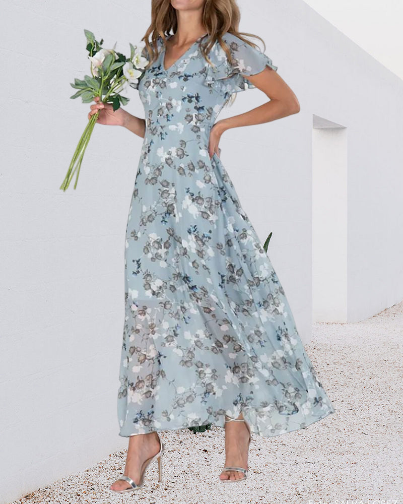 Kjole Ina pour Femme – Elegant chiffonkjole med flæser og luftig pasform til sommer eller fester