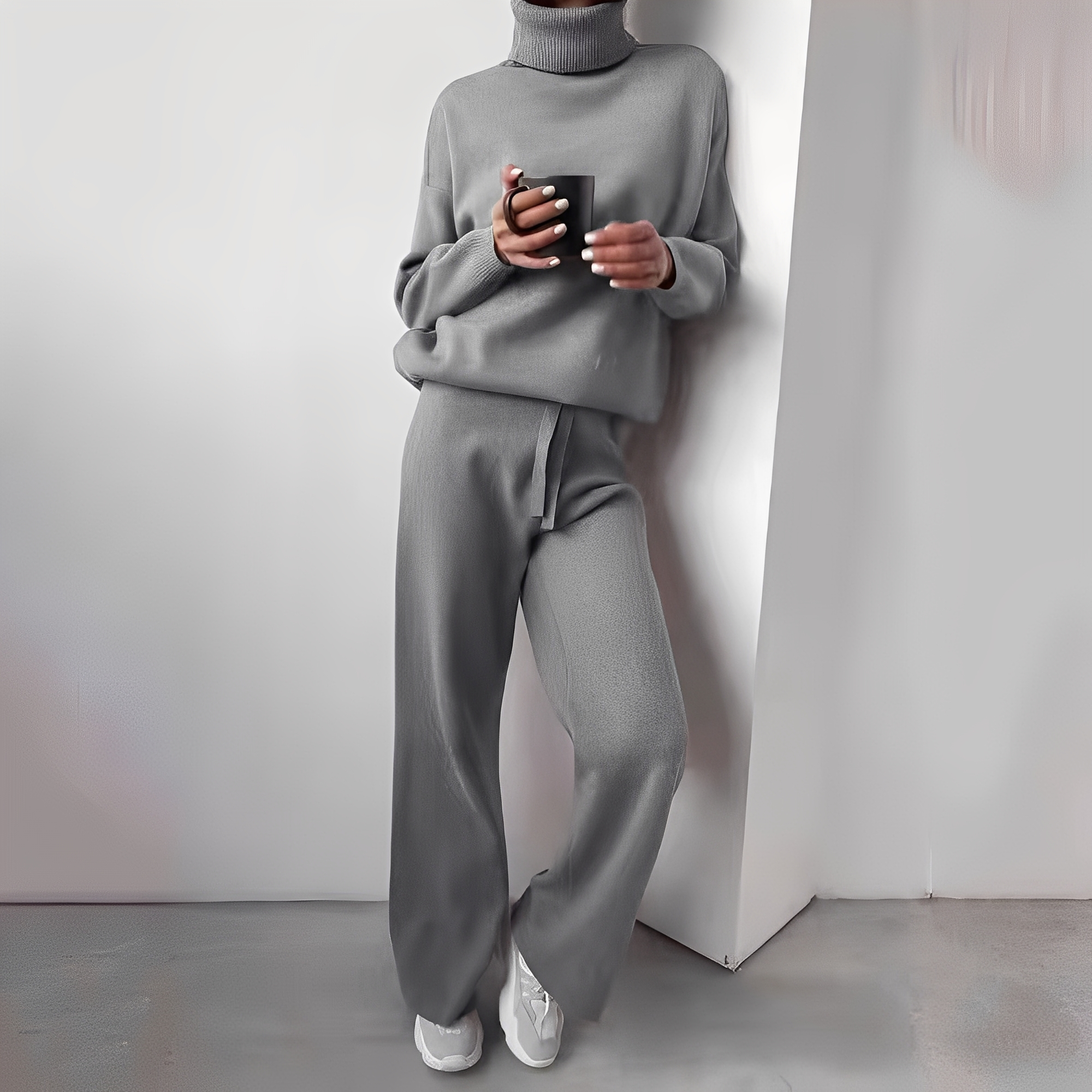 Komplet odzieży domowej Kimberlee z golfem dla kobiet – miękki i wygodny dwuczęściowy strój o nowoczesnym kroju