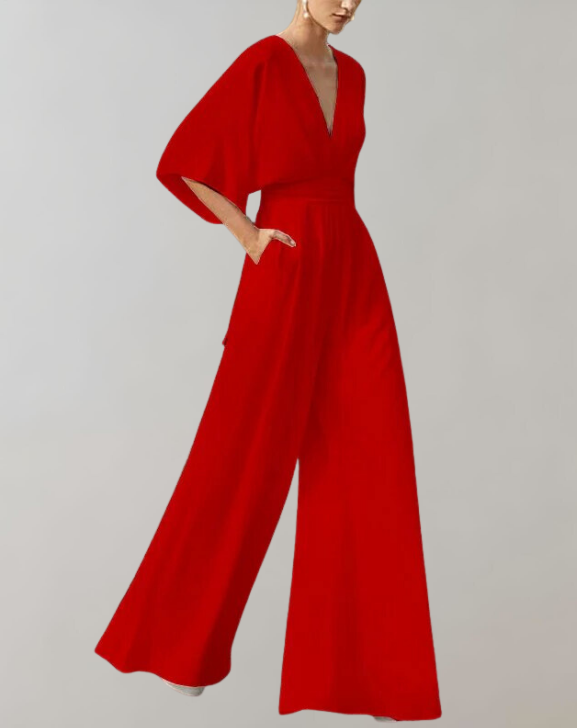 Suzette Combinaison Femme – Elegant dragt med dyb udskæring og vide ben til et raffineret look