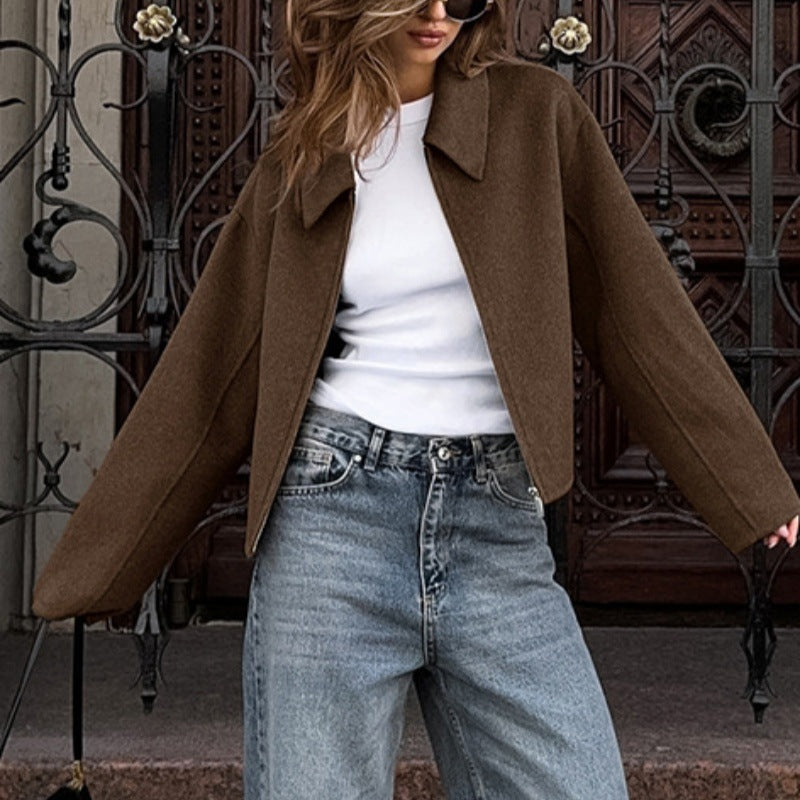 Camille Veste Courte Femme – Jacket Cropped en Laine Mélangée au Style Minimaliste Chic