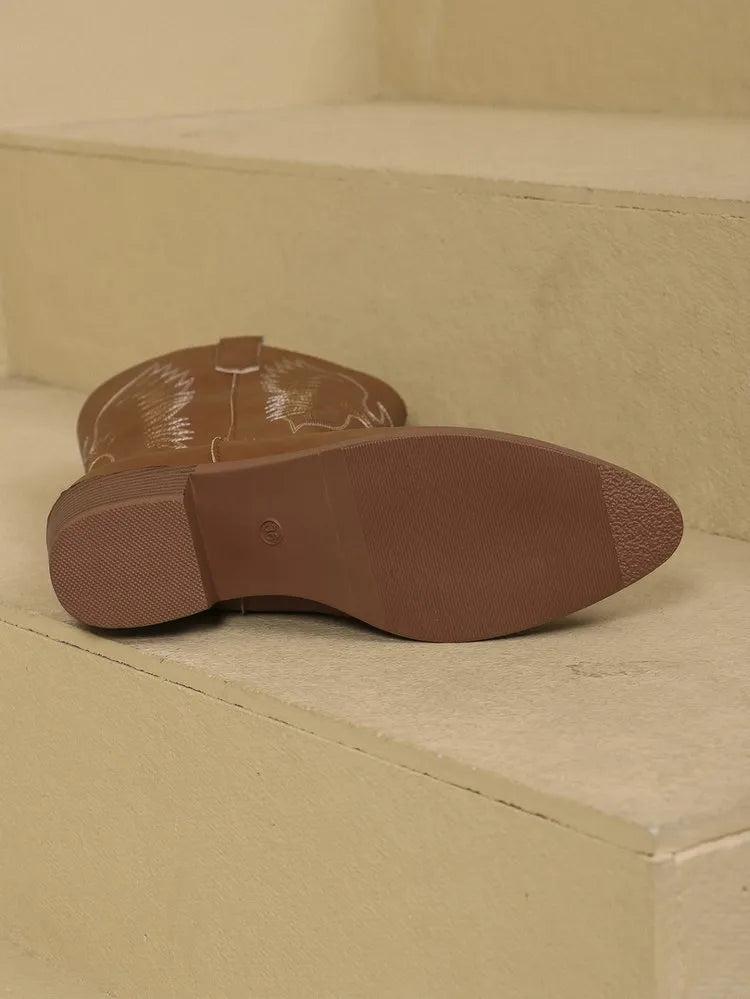 Yvie Μπότες Καουμπόισσας Γυναικεία – Δυτικές Μπότες από Δέρμα με Μυτερή Μύτη & Άνετο Τακούνι Μπλοκ