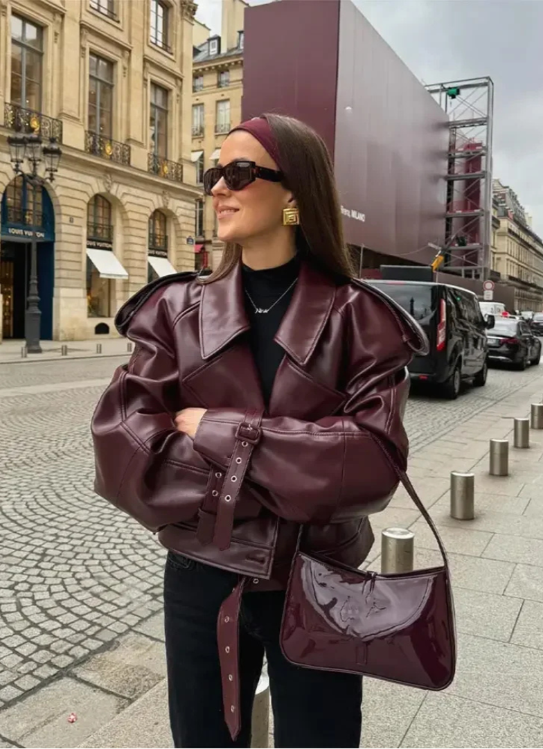 Audace Parisienne Oversized Jas Leren Look – Riem, Moderne & Elegante Damesstijl