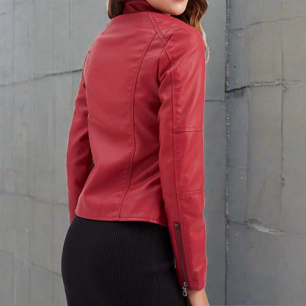 Kurtka skórzana damska Diana – elegancki, regularny krój z kieszeniami zapinanymi na zamek i zapięciem na zamek