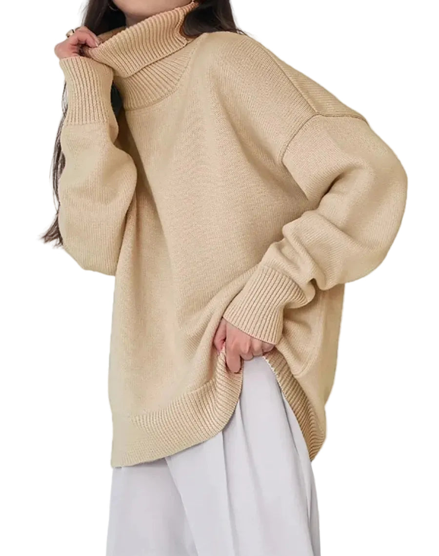 Elise Oversize Rullekrave Trøje til Kvinder – Blød og Varm Striktrøje med Tidløst Design