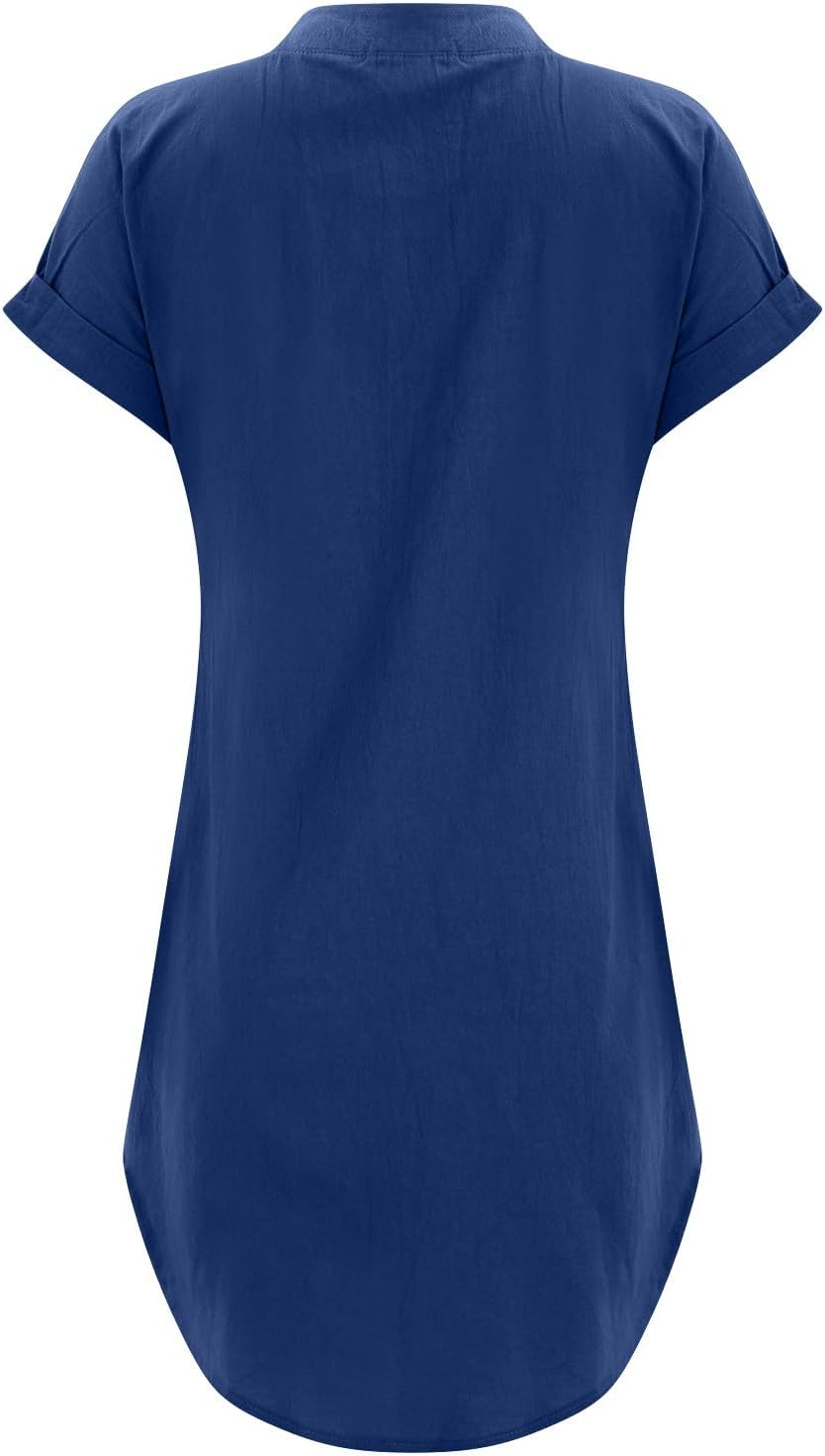 Sophie Robe Femme – Robe Courte Lin Col V Boutonnée Manches Courtes Coupe Fluide Été