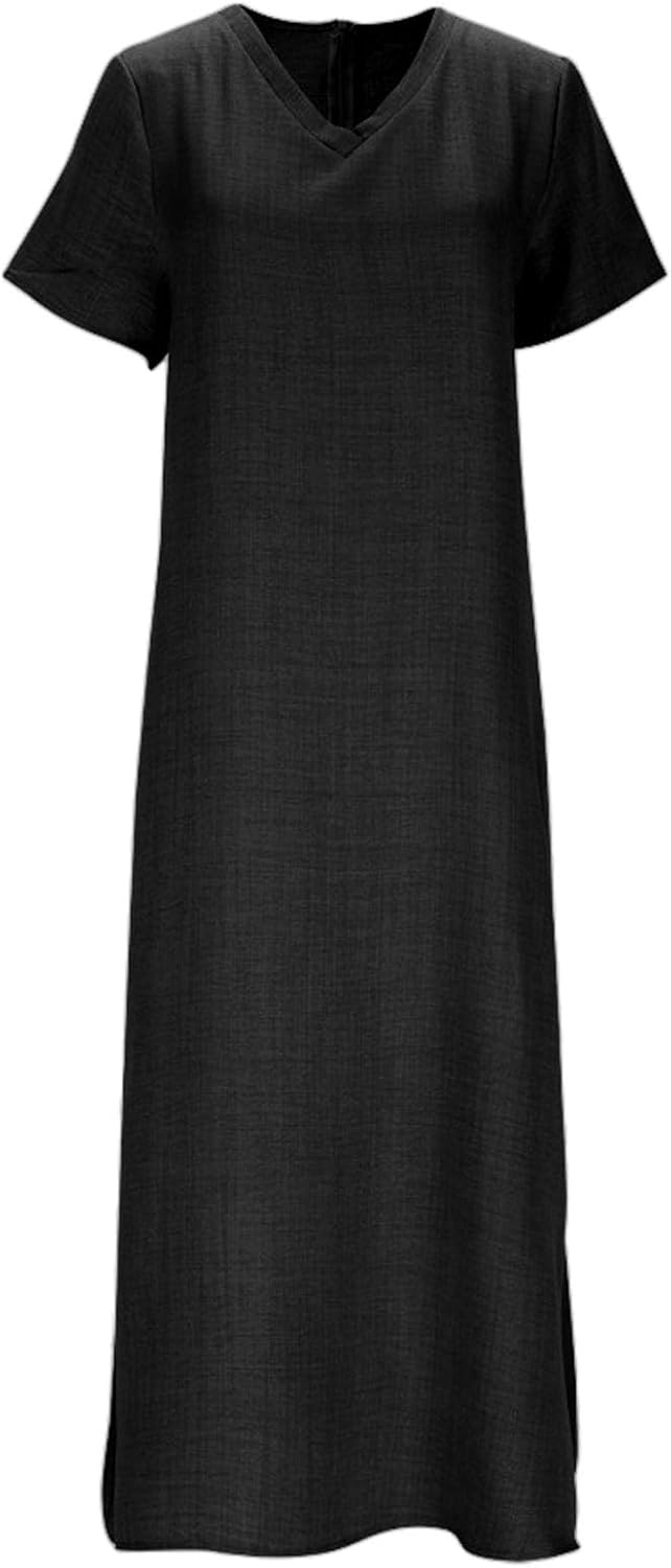 Laura Robe Femme – Robe Longue Lin Col V Coupe Fluide Bohème Confort Été
