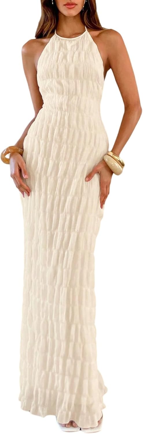 Eva Maxi šaty pro ženy – elegantní šaty s odhalenými zády, halter stylem a bodycon střihem ve stylu Old Money