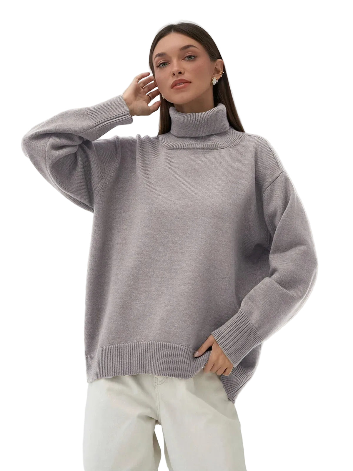 Elise Oversize Rullekrave Trøje til Kvinder – Blød og Varm Striktrøje med Tidløst Design