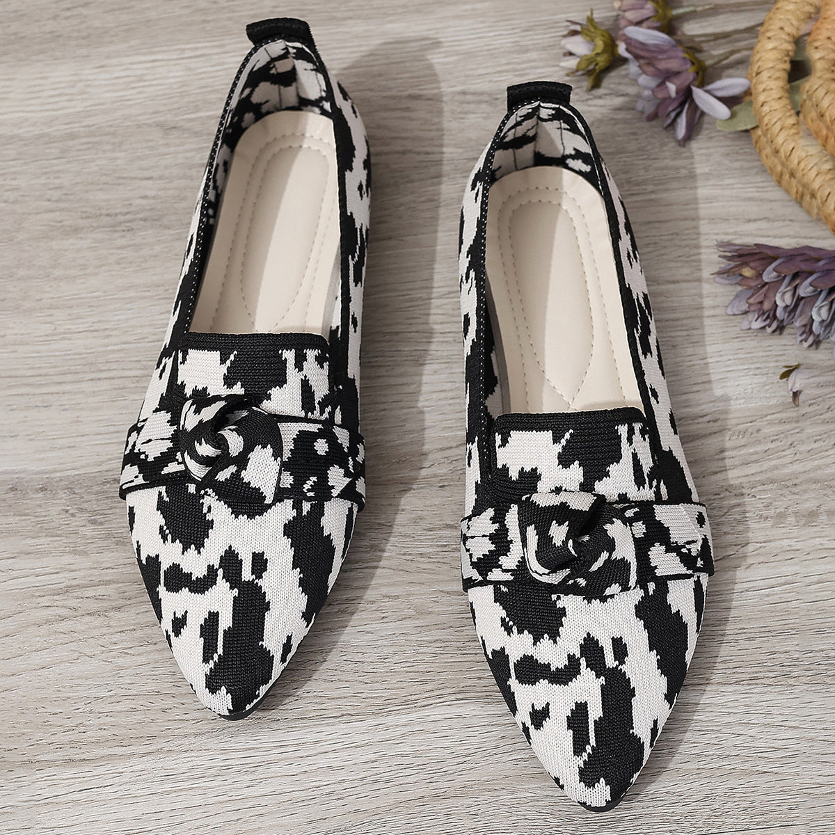 Victoria ballerina's voor dames – puntige schoenen van mesh met decoratieve strik en platte hak