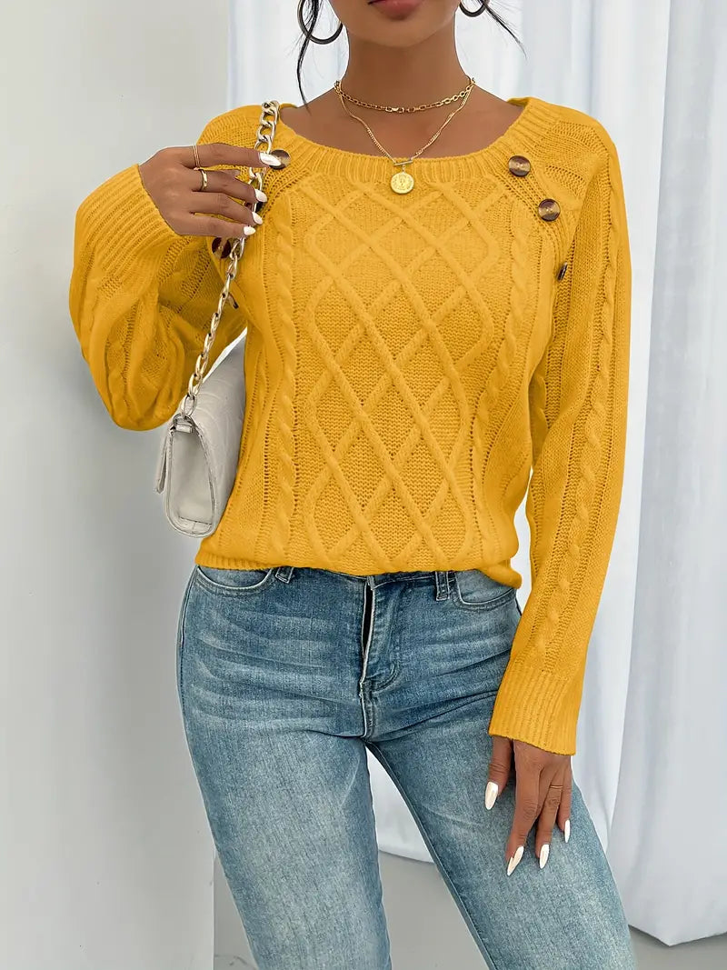 Zimowy sweter damski Anaiah z guzikami – elegancki, wygodny i przewiewny, wykonany z bawełny i poliestru