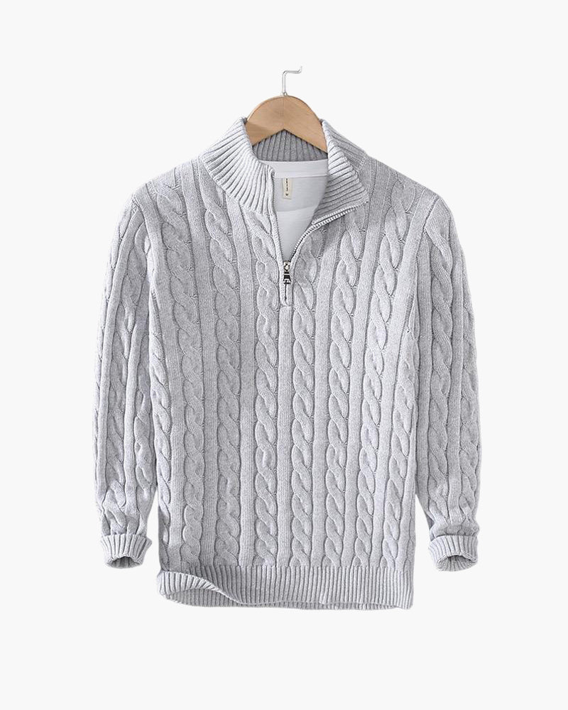 Pull Kiel Homme à Demi-Zip en Pletenina Torsadée – Elegantní svetr s vysokým límcem z vlněné směsi v klasickém stylu