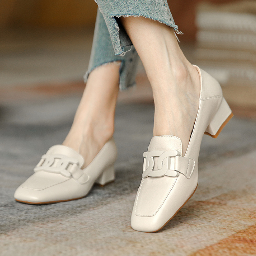 Evrynth Mocassins Femme – Chaussures Mary Jane en Cuir avec Talon Chunky & Confort