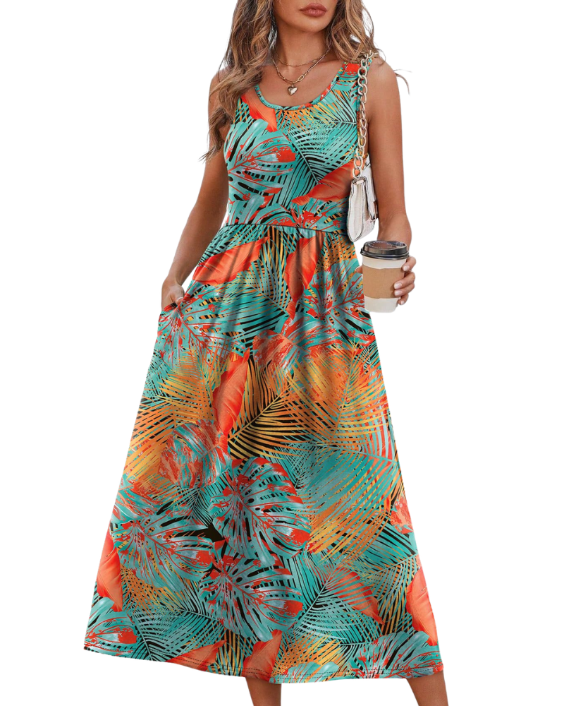 Jensy Robe Midi Femme – Robe A-Line Fluide avec Poches, Taille Empire & Coupe Élégante Été