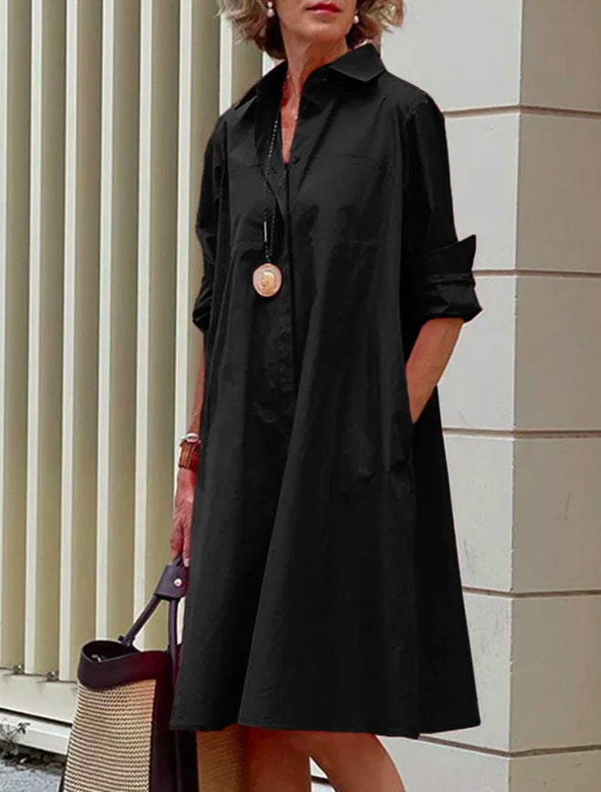 Brynlee Robe Chemise Kvinde – Elegant A-linje kjole med lange ærmer til kontor og fritid