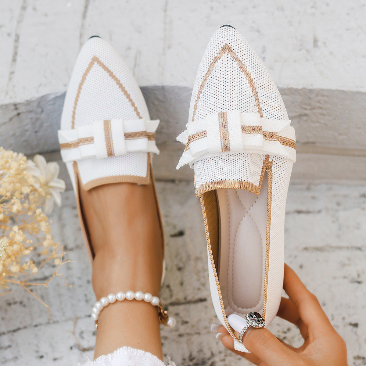 Ivy Ballerina's Dames – Comfortabele Platte Schoenen met Strik, Lage Hak & Ademend Materiaal
