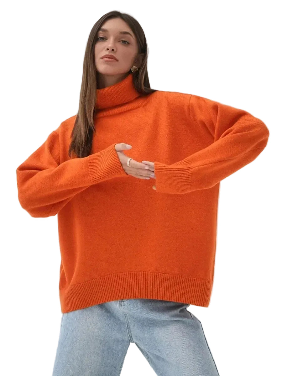 Elise Oversize Rullekrave Trøje til Kvinder – Blød og Varm Striktrøje med Tidløst Design