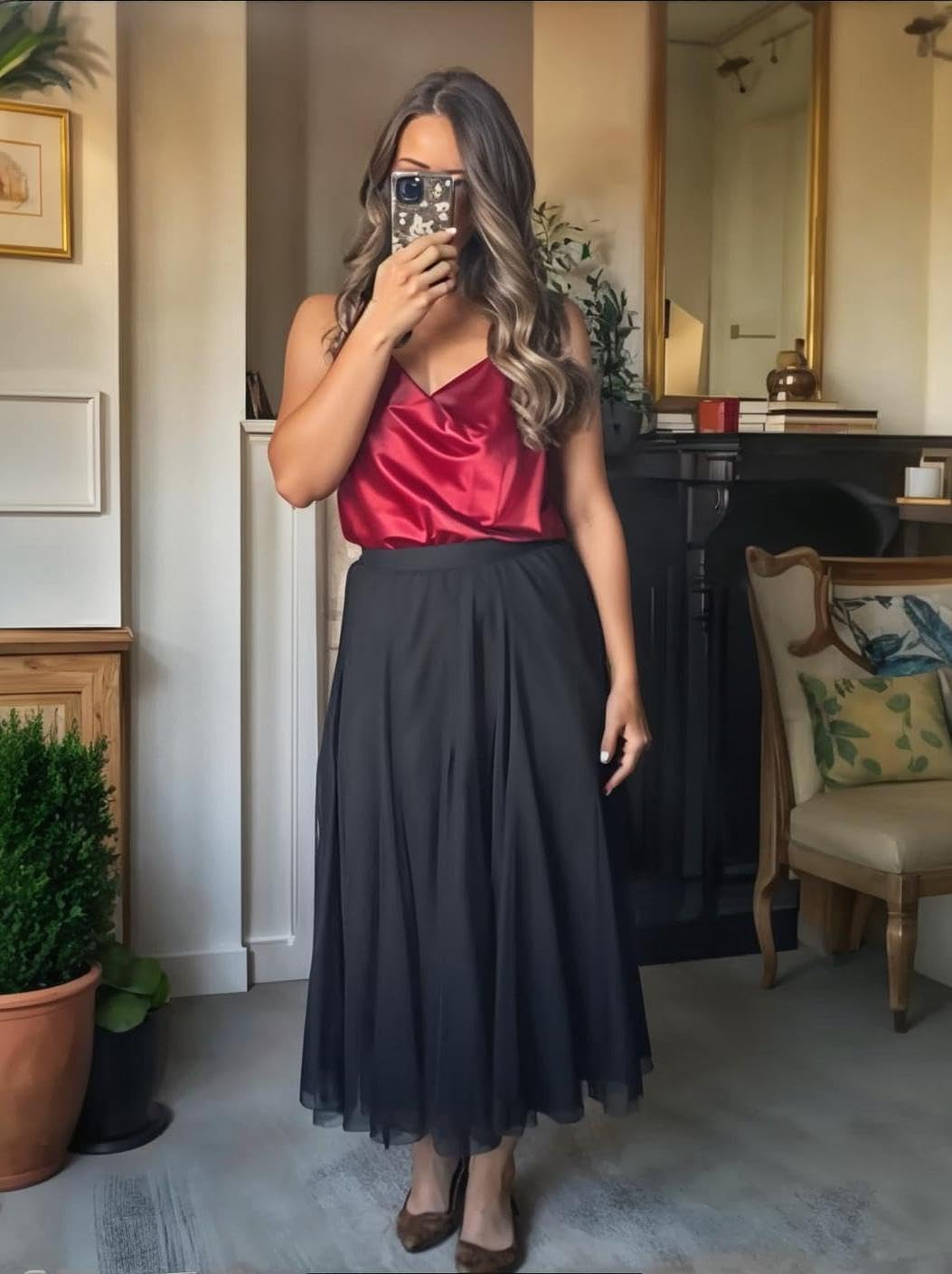 Cassy sukňa z tylu pre ženy – dlhá sukňa s vysokým pásom, priedušná a elegantná