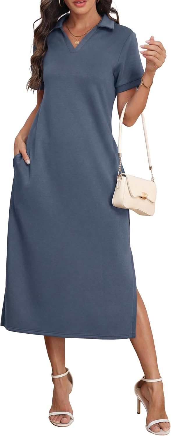Claire Sukienka Maxi Polo Damska – Elegancka Sukienka Bez Zagnieceń z Kieszeniami Letnia Komfortowa
