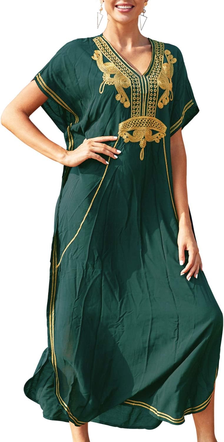 Solea Kaftan-kjole til kvinder – Broderet boheme strandkjole, let og luftig, stor størrelse, sommer cover-up
