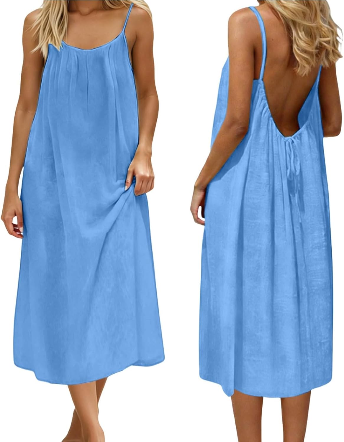 Noa Robe Femme – Robe Maxi Dos Nu Bretelles Fines Coupe Fluide Été Plage Élégante
