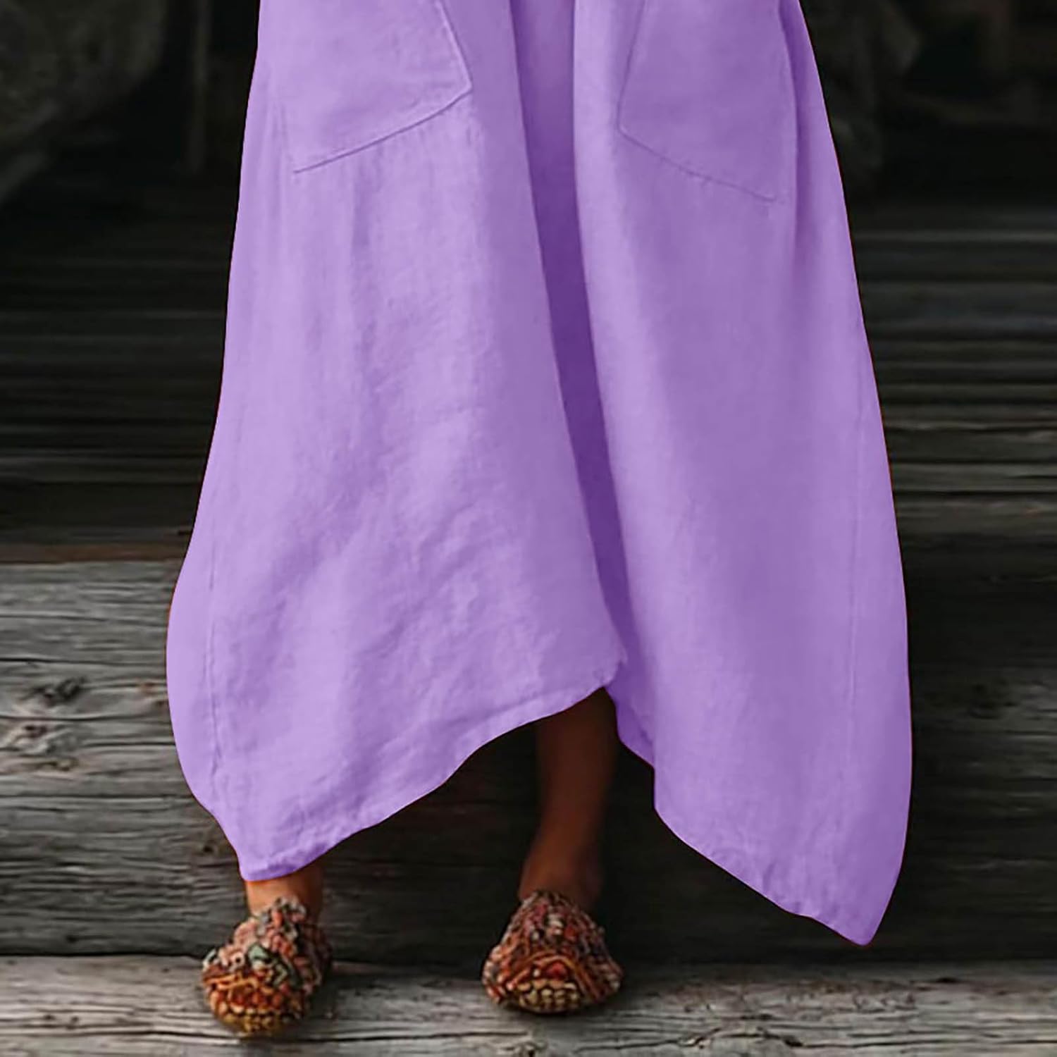Mila kjole til kvinder – maxi linnedkjole med V-hals, 3/4 ærmer, A-formet oversize pasform, sommer