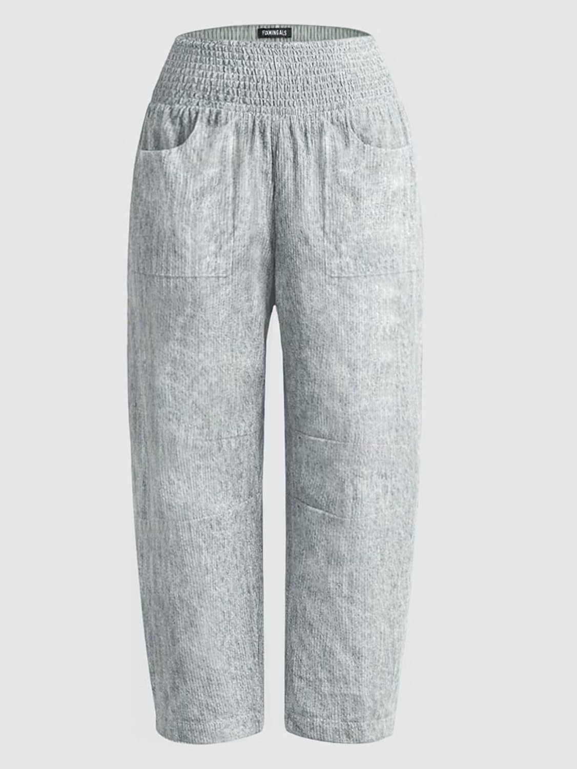 Wella Pantalon Femme Barrel – Coupe Large, Taille Haute Smockée, Casual Chic Été