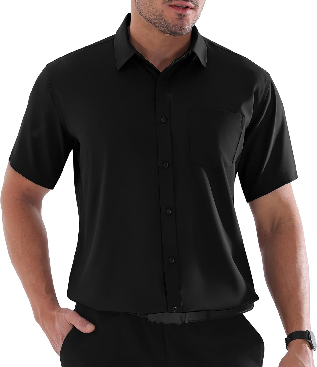 Marc košeľa pre mužov veľkých veľkostí – elastická košeľa s krátkym rukávom Business Casual