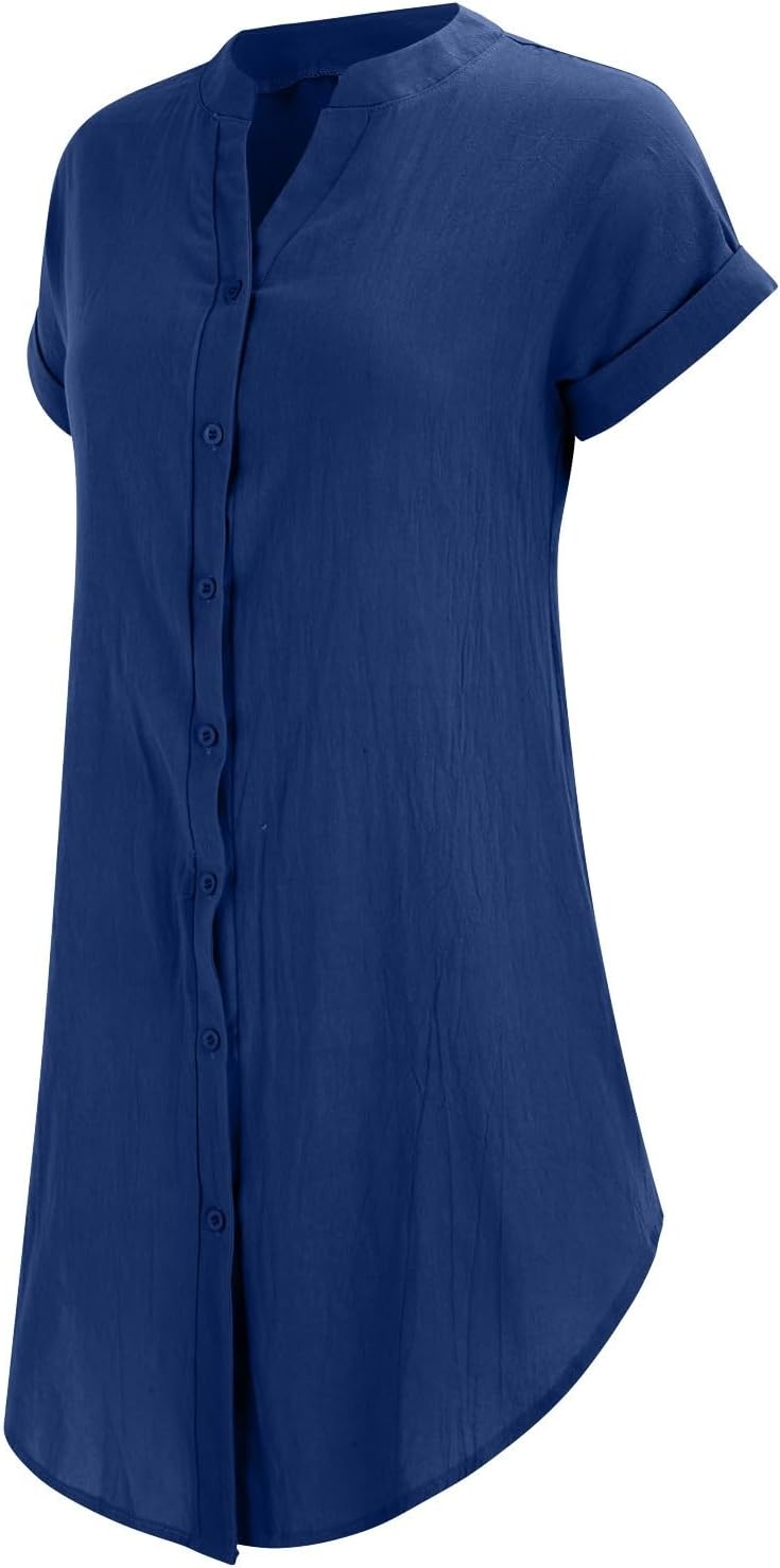 Sophie Robe Femme – Robe Courte Lin Col V Boutonnée Manches Courtes Coupe Fluide Été