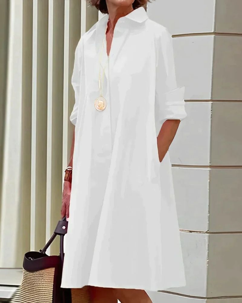 Robe Chemise Femme Monet – Robe Midi mit Kragen, langen Ärmeln & praktischen Taschen