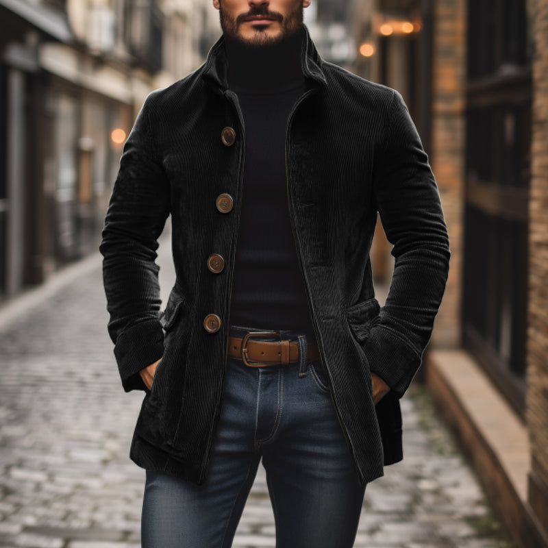 Cappotto in velluto a coste da uomo Emerson - Vestibilità slim con collo alto ed eleganti tasche laterali