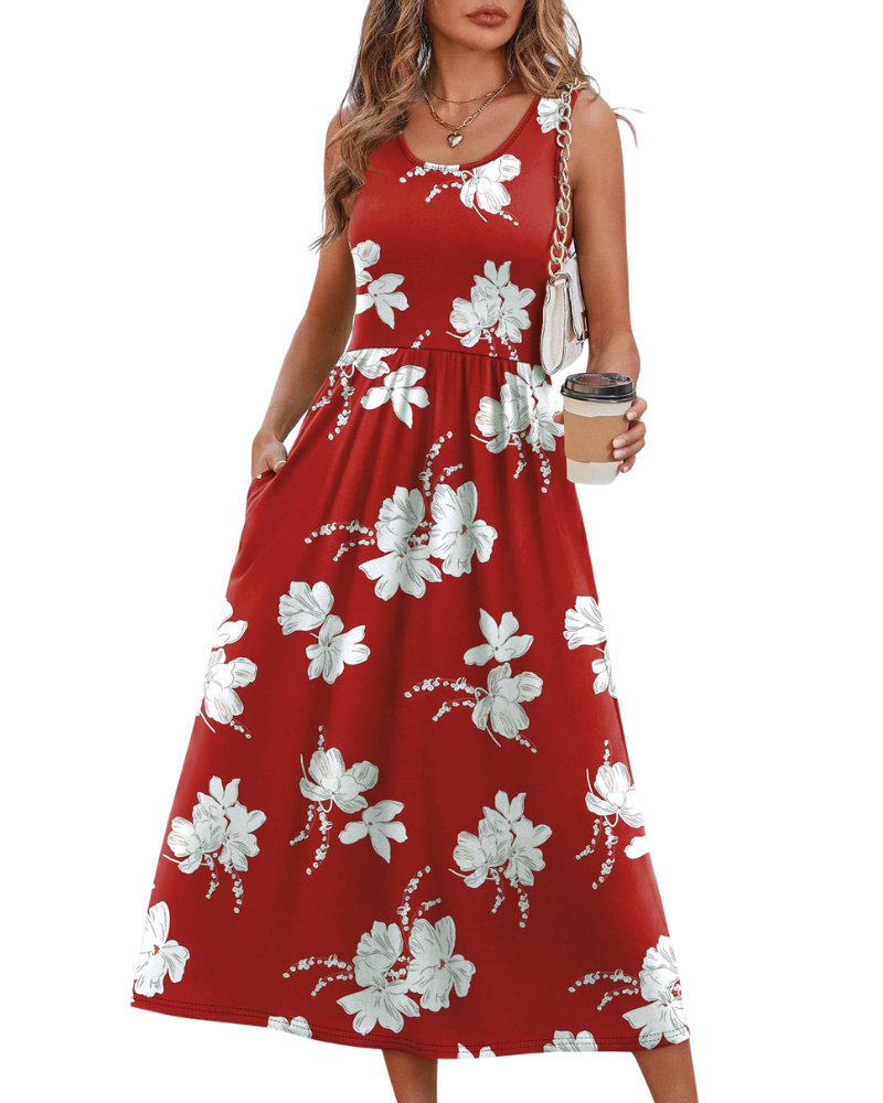 Jensy Robe Midi Femme – Robe A-Line Fluide avec Poches, Taille Empire & Coupe Élégante Été