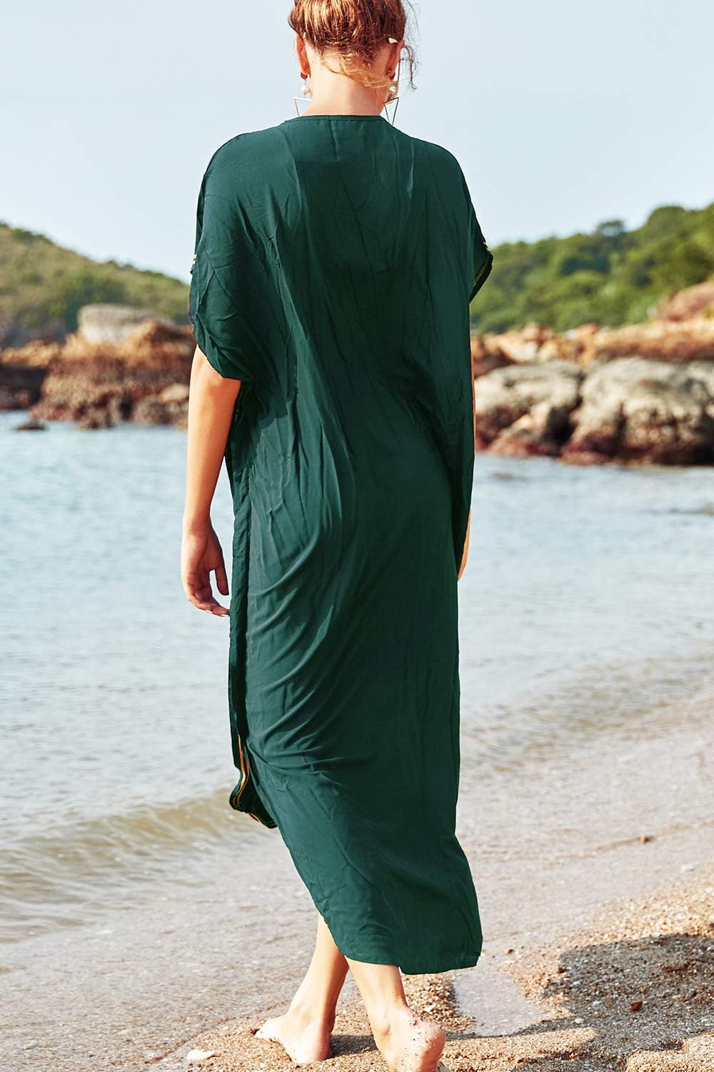 Solea Kaftan-kjole til kvinder – Broderet boheme strandkjole, let og luftig, stor størrelse, sommer cover-up