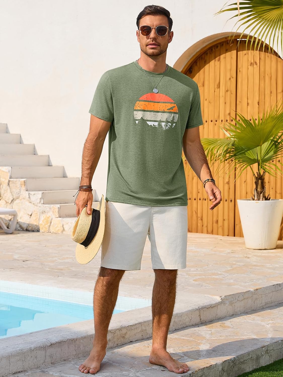 Enzo T-Shirt Homme – Tee-Shirt Graphique Col Rond, Style Vintage Plage & Casual