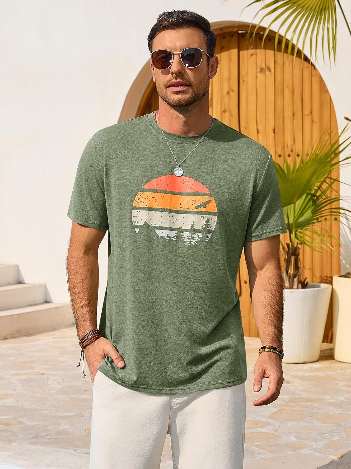 Enzo T-Shirt Homme – Tee-Shirt Graphique Col Rond, Style Vintage Plage & Casual