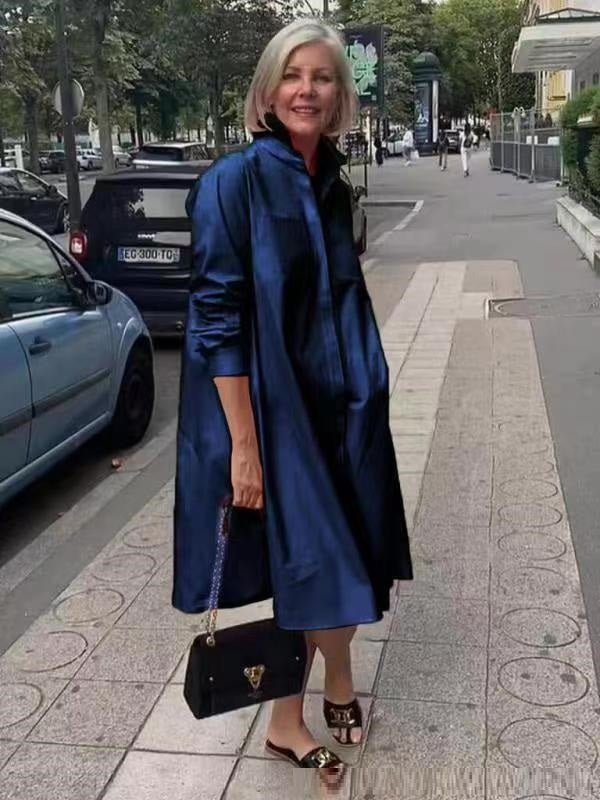 Brynlee Robe Chemise Kvinde – Elegant A-linje kjole med lange ærmer til kontor og fritid