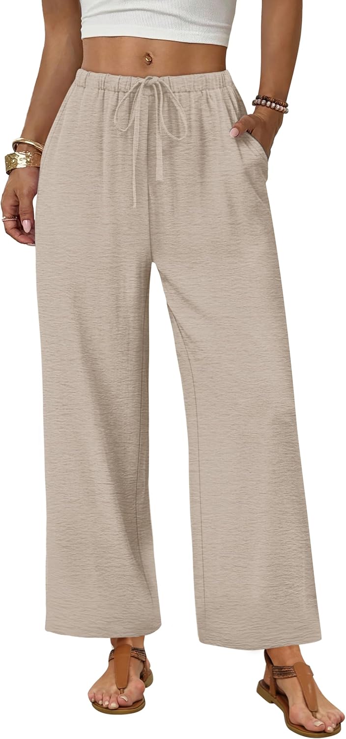 Zoé Pantalón Mujer – Pantalón Palazzo Ancho Cintura Elástica y Bolsillos Verano
