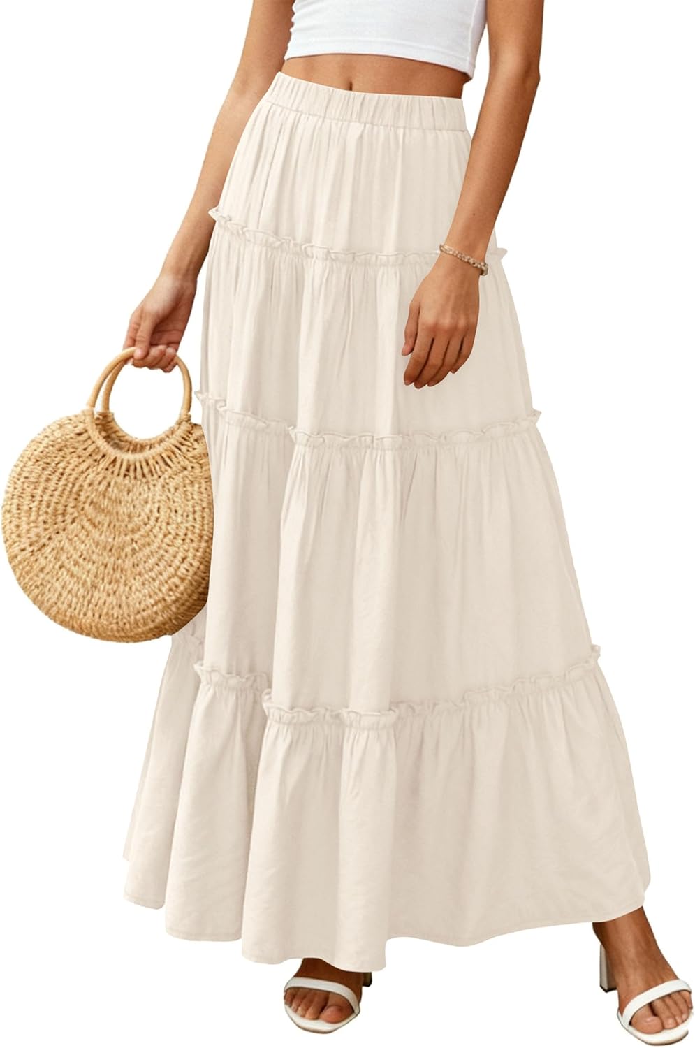 Layza Maxi sukňa pre ženy – Boho sukňa s vysokým pásom, ľahká a s volánmi na leto