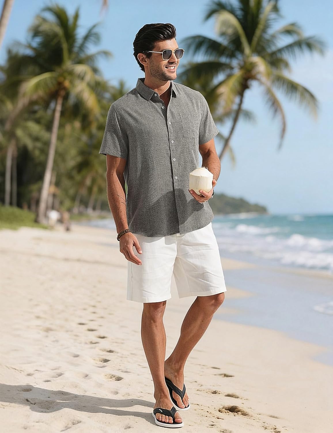 Léo Chemise Homme – Chemise Lin Manches Courtes, Respirante & Style Été Casual