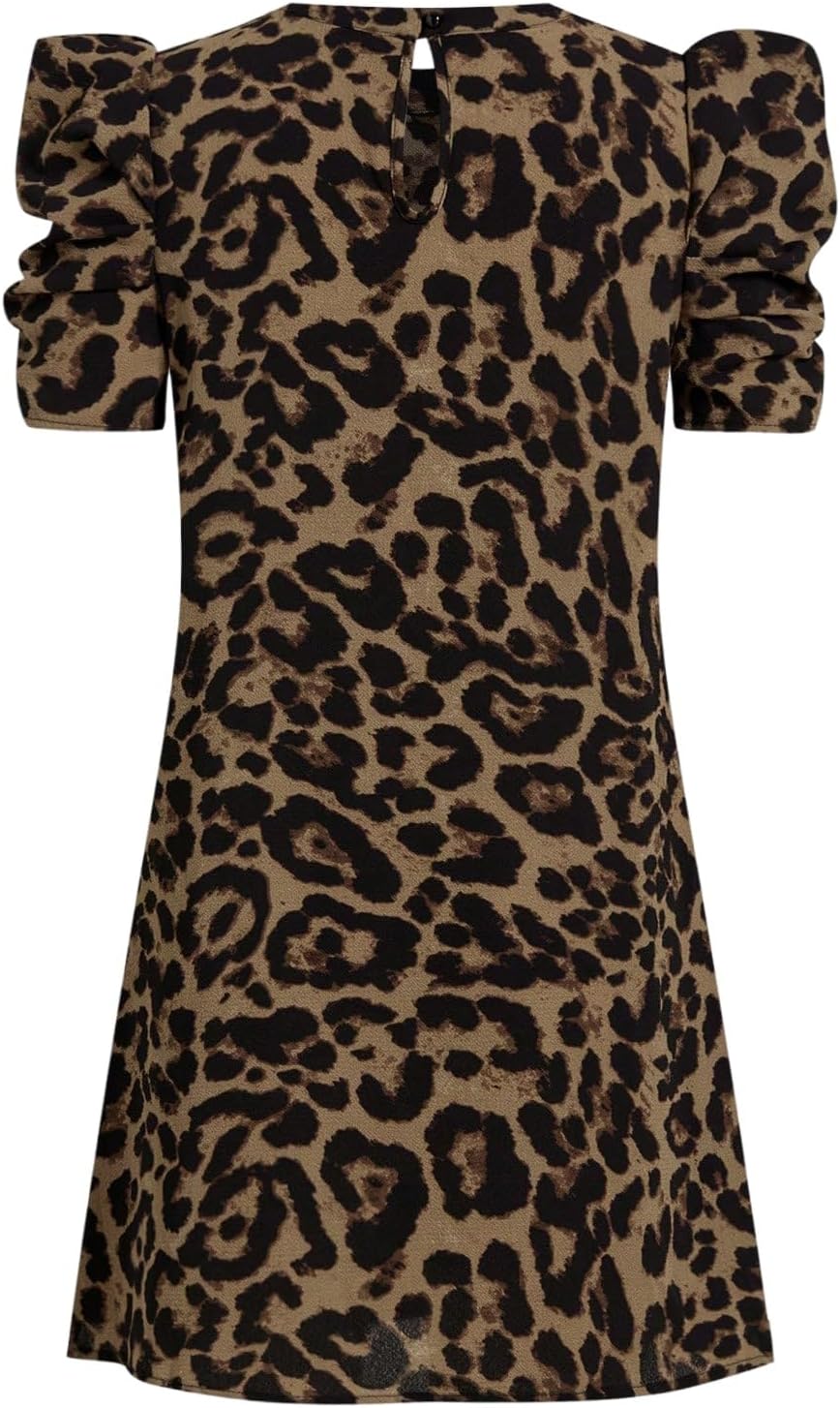 Nina Mini šaty pro ženy – Elegantní letní šaty s leopardím vzorem a nabíranými rukávy