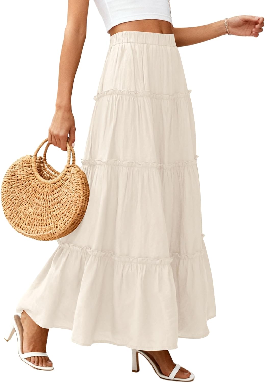 Layza Maxi sukňa pre ženy – Boho sukňa s vysokým pásom, ľahká a s volánmi na leto